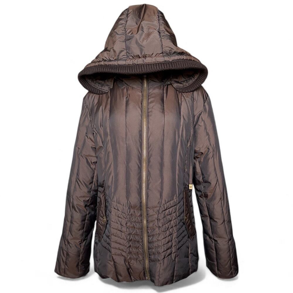 Anne Klein Womens XL Quilted Puffer Down Filled Warm Winter Coat Detachable Hood